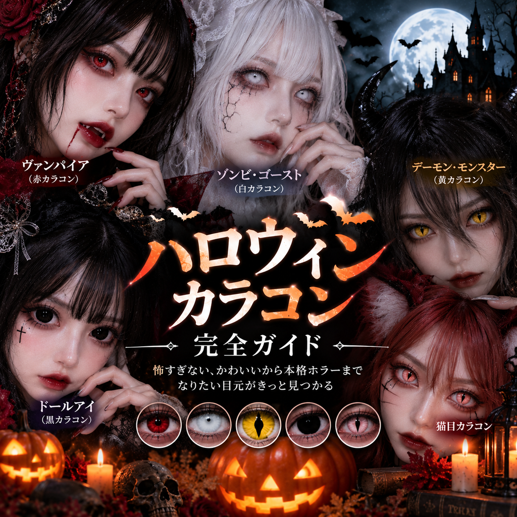 ハロウィンにおすすめのカラコン｜吸血鬼・ゾンビ・悪魔・猫目メイクに合う選び方