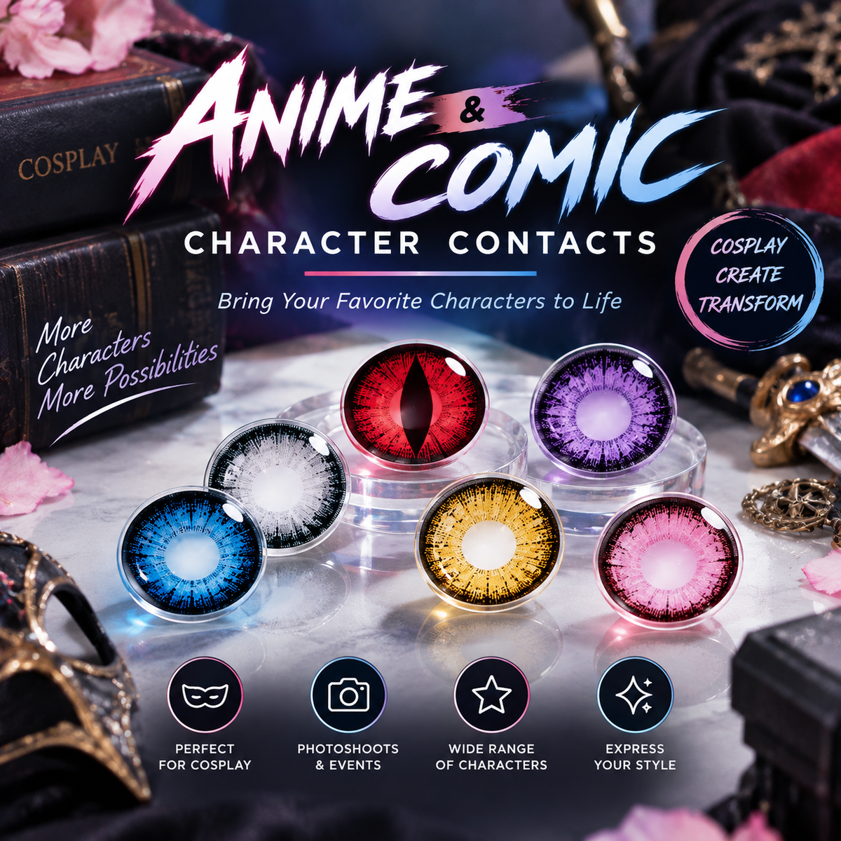 Anime- und Comic-Charakter-inspirierte Kontaktlinsen