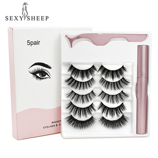 Sexy Sheep Magnetic Faux Mink Volume Eyelashes Kit Set (5 Pairs)