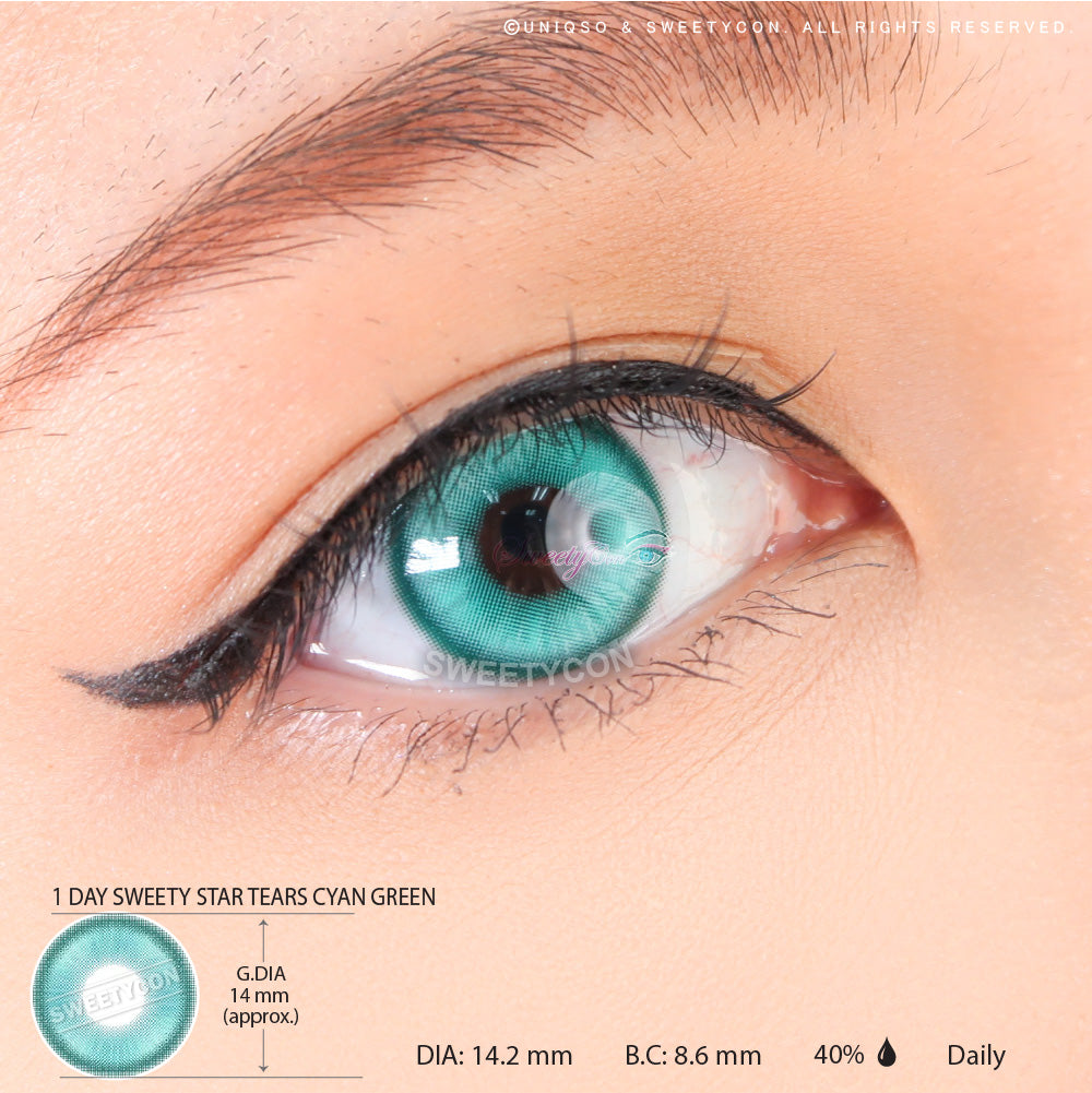 1 Day Sweety Star Tears Cyan Green (2 or 10 lenses/pack)-Colored Contacts-SweetyCon