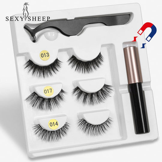 Sexy Sheep Magnetic Faux Mink Natural Long Eyelashes Kit Set (3 Pairs)