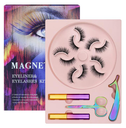 Natural Long Faux Mink Magnetic Eyelashes Full Kit Set (5 Pairs)-Magnetic Eyelash-UNIQSO
