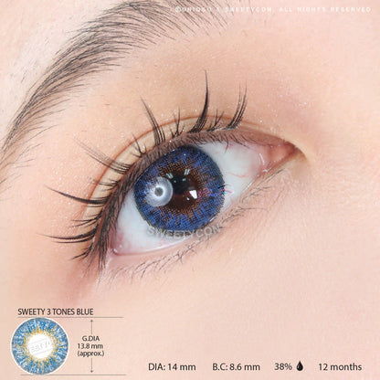 Sweety 3 Tones Blue (1 lens/pack)-Colored Contacts-SweetyCon