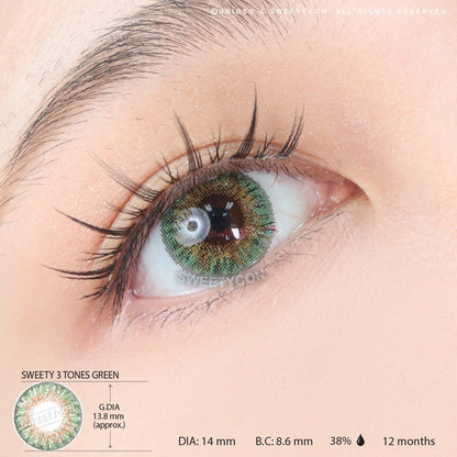 Sweety 3 Tones Green (1 lens/pack)-Colored Contacts-SweetyCon