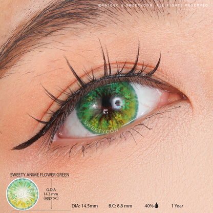 Sweety Anime Flower Green (1 lens/pack)-Colored Contacts-SweetyCon