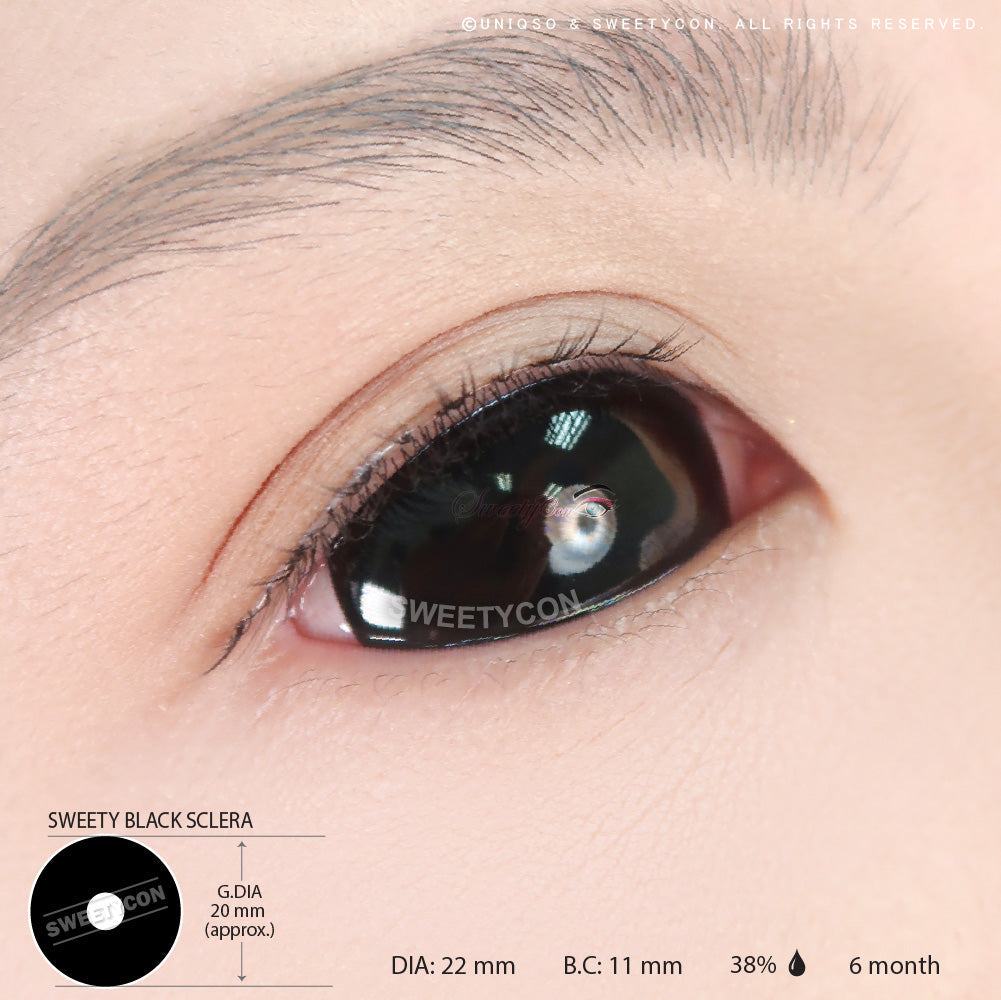 Sweety Black Sclera Contacts Sabretooth/Blackout/Black with Prescription (1 lens/pack)-Sclera Contacts-SweetyCon