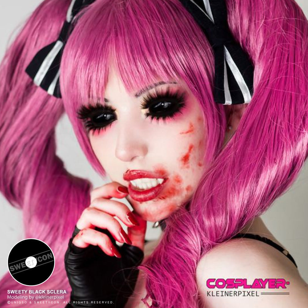 Sweety Black Sclera Contacts Sabretooth/Blackout/Black with Prescription (1 lens/pack)-Sclera Contacts-SweetyCon