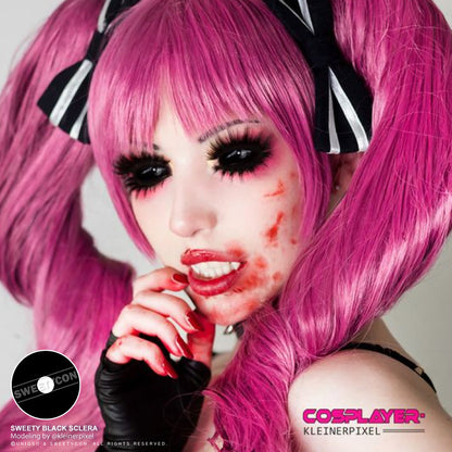 Sweety Black Sclera Contacts Sabretooth/Blackout/Black with Prescription (1 lens/pack)-Sclera Contacts-SweetyCon