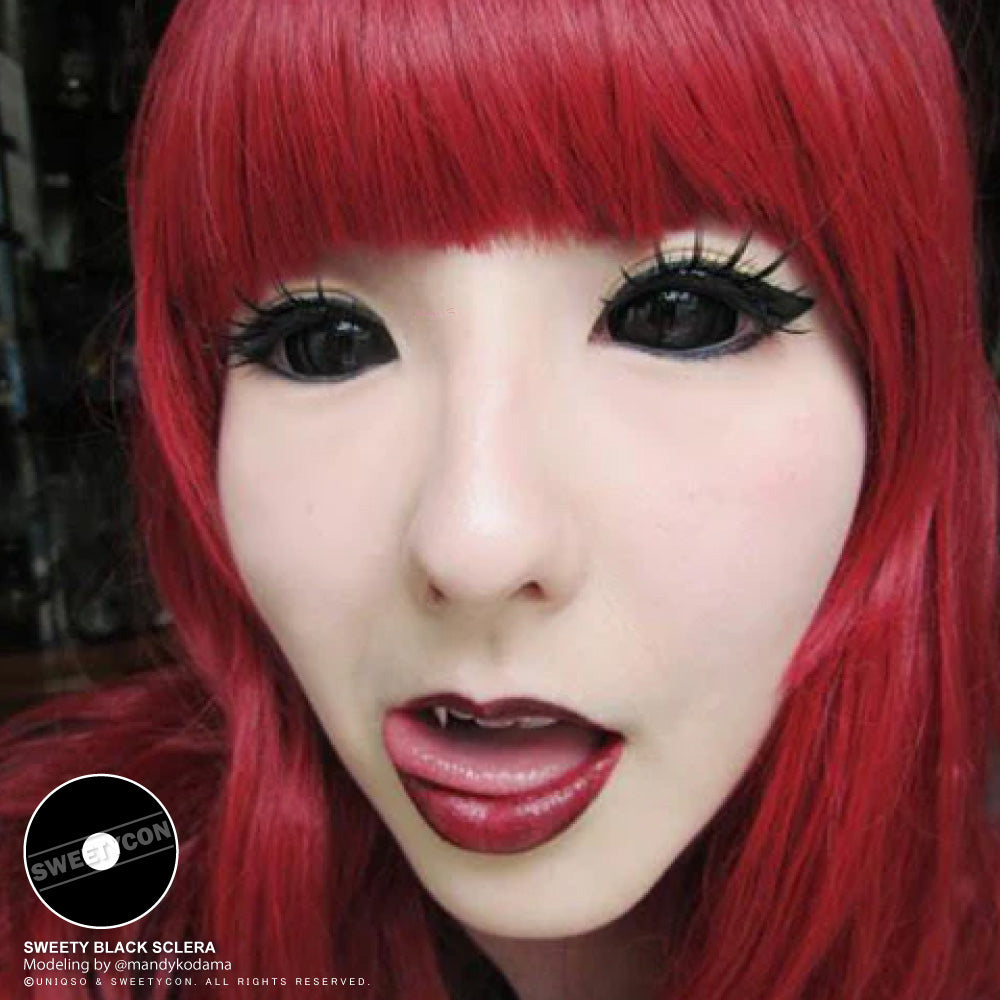 Sweety Black Sclera Contacts Sabretooth/Blackout/Black with Prescription (1 lens/pack)-Sclera Contacts-SweetyCon