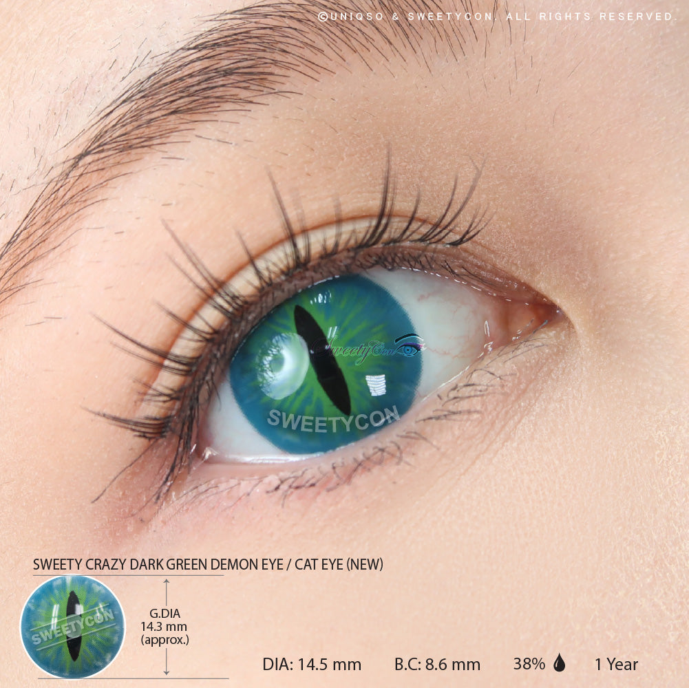 Sweety Crazy Dark Green Demon Eye / Cat Eye (New) (1 lens/pack)-Crazy Contacts-SweetyCon