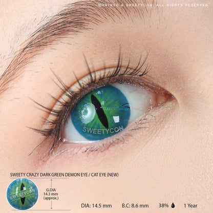 Sweety Crazy Dark Green Demon Eye / Cat Eye (New) (1 lens/pack)-Crazy Contacts-SweetyCon