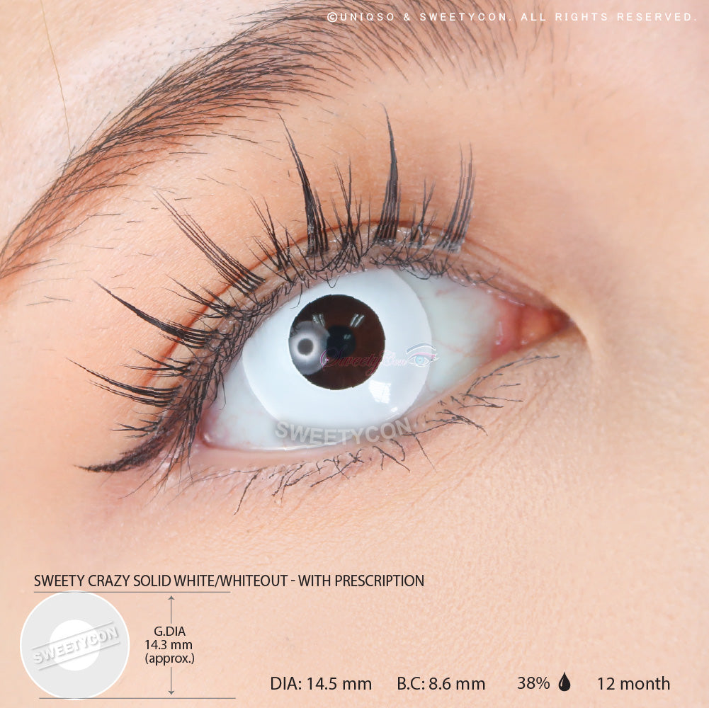 Sweety Crazy Solid White/Whiteout - With Prescription (1 lens/pack)-Crazy Contacts-SweetyCon