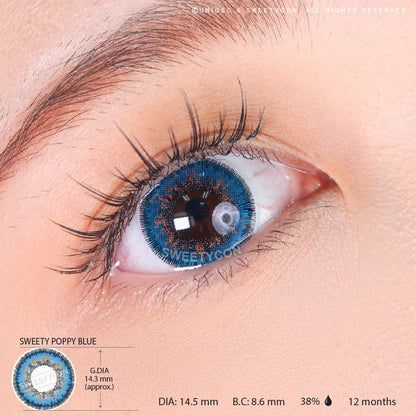 Sweety Poppy Blue (1 lens/pack)-Colored Contacts-SweetyCon
