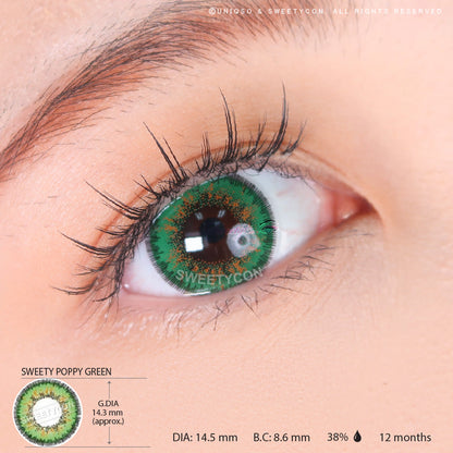 Sweety Poppy Green (1 lens/pack)-Colored Contacts-SweetyCon