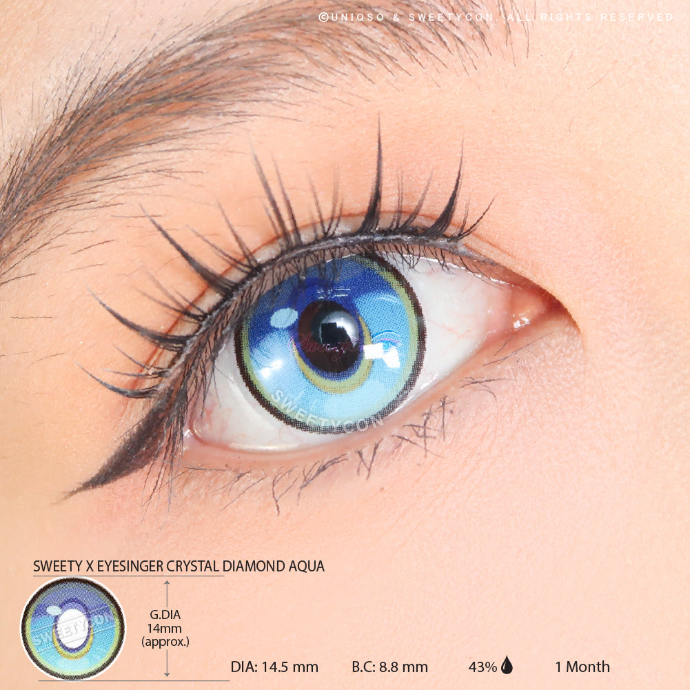 Sweety x Eyesinger Crystal Diamond Aqua (2 lenses/pack)-Colored Contacts-SweetyCon