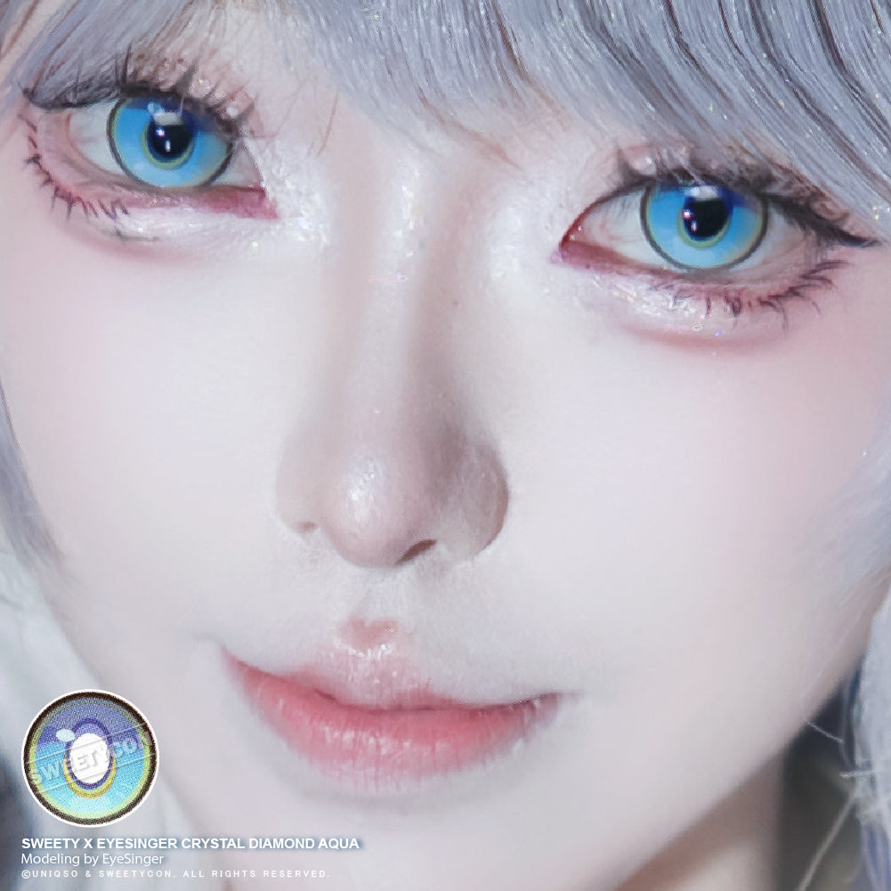 Sweety x Eyesinger Crystal Diamond Aqua (2 lenses/pack)-Colored Contacts-SweetyCon