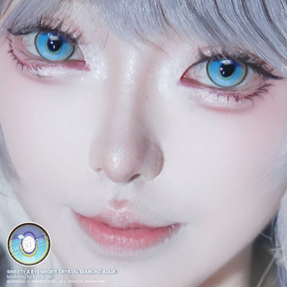 Sweety x Eyesinger Crystal Diamond Aqua (2 lenses/pack)-Colored Contacts-SweetyCon